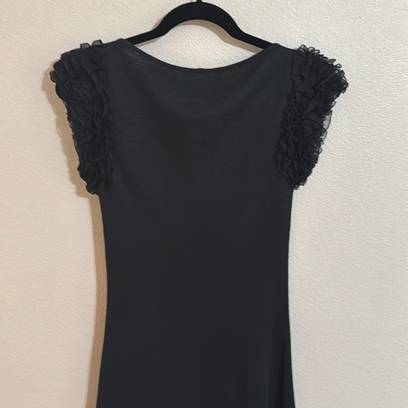 Giambattista Valli Black Midi Dress‎ Silk Linen Size XS Ruffled Sleeves Pleated - Picture 11 of 12